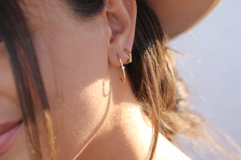 Sterling Silver Hexagon hoops - gold hexagon huggies - geometric huggies - gifts for her - everyday earrings - unique huggies - plain huggie