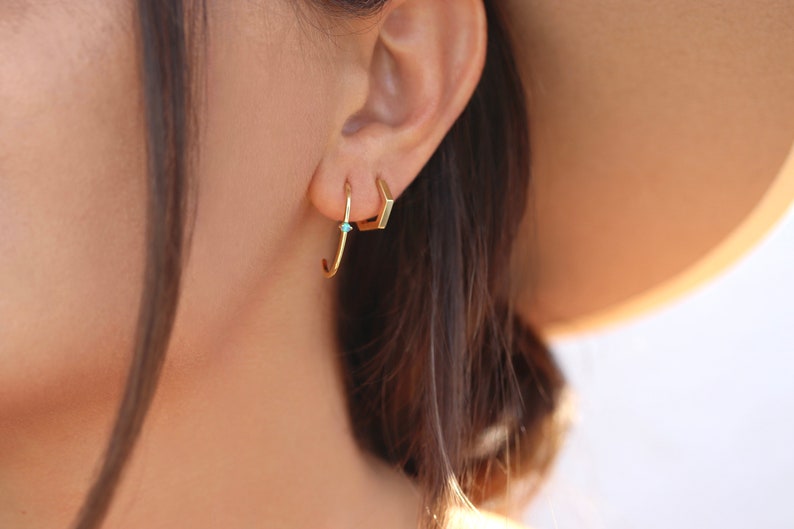 Sterling Silver Hexagon hoops - gold hexagon huggies - geometric huggies - gifts for her - everyday earrings - unique huggies - plain huggie