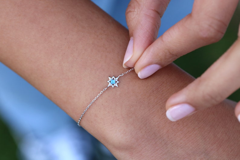 Dainty opal starburst bracelet - thin stackable bracelets - tiny opal bracelet - delicate opal star bracelet - gifts for her - october gift