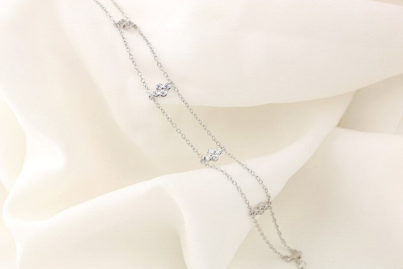 Silver double chain bracelet - gold everyday bracelet - dainty wedding jewelry - cluster bracelet - unique bracelet - 2 chain bracelet