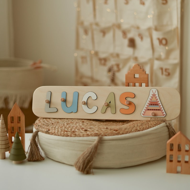 Personalized Name Puzzle With Pegs, Wood Montessori Toys, Baby Boy Gift, Baby Girl Gift, Custom Gift for Kids, Nursery Decor, Birthday Baby