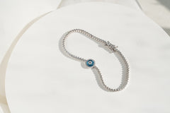 Sterling Silver tennis evil eye bracelet - single evil eye tennis bracelet - unique eye bracelet - thin tennis bracelet with evil eye - gift