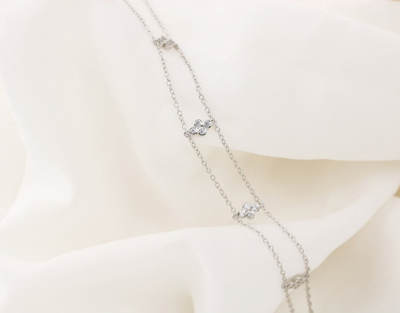 Silver double chain bracelet - gold everyday bracelet - dainty wedding jewelry - cluster bracelet - unique bracelet - 2 chain bracelet