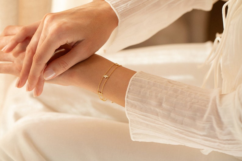 Silver double chain bracelet - gold everyday bracelet - dainty wedding jewelry - cluster bracelet - unique bracelet - 2 chain bracelet