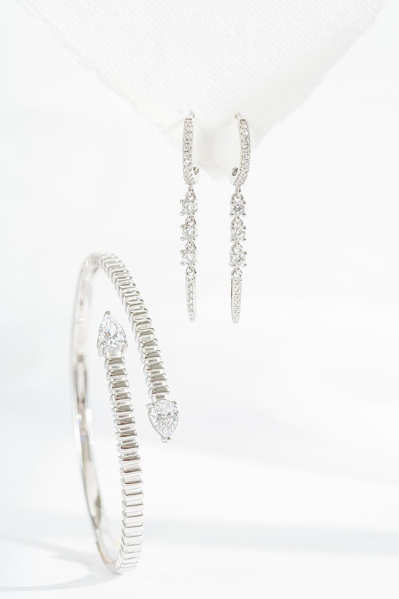 Huggies with charm - spike dangle huggies - silver charm huggies - edgy dainty earrings - gold dagger earrings - pave spike drop earrings