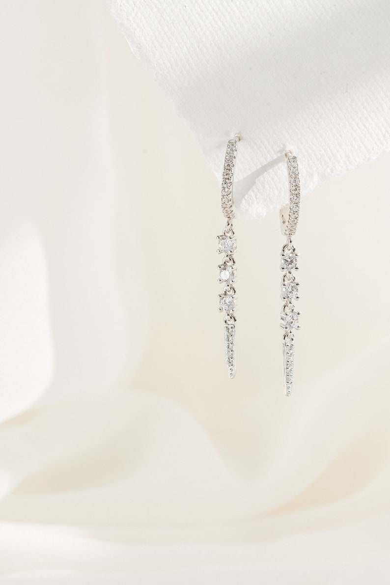 Huggies with charm - spike dangle huggies - silver charm huggies - edgy dainty earrings - gold dagger earrings - pave spike drop earrings