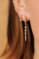 Huggies with charm - spike dangle huggies - silver charm huggies - edgy dainty earrings - gold dagger earrings - pave spike drop earrings