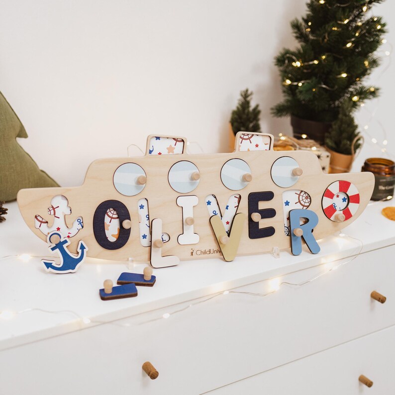 Boat Name Puzzle, Baby Boy Gift, Nautical Nursery, Wooden Toys, Toddler Gift, 1st Birthday Gift, Baby Shower Gift, Personalized Kids Toys