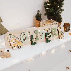 Baby Boy Name Puzzle, Personalized Gift for Baby, Dinosaur Theme Nursery, Kids Montessori Toys, Wooden Toys for Toddler, 1st Birthday Gift