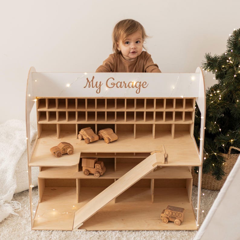 Montessori Toy Car Storage, Toy Garage Car Ramp, Toddler Birthday Gift, Toy Car Parking Garage, Personalized Toys for Boys