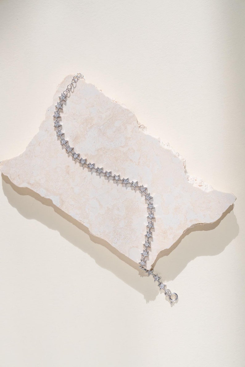 Sterling Silver / Gold eternity star bracelet - Cubic Zirconia star bracelet - unique star bracelet - stackable bracelet - silver star brace