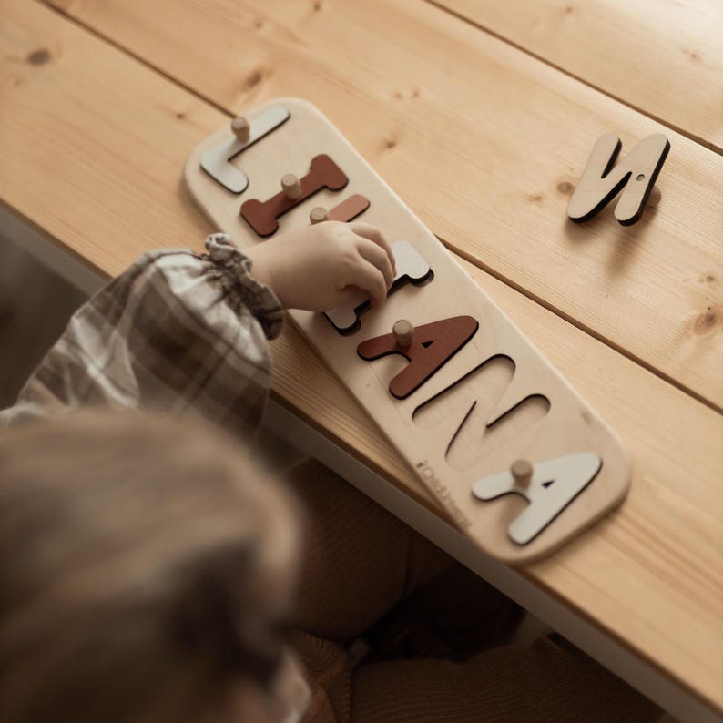 Baby Name Puzzle, 1st Birthday Baby Girl Gift, Wooden Montessori Toys for Toddlers, Baby Shower Gift, Personalized Name Gift, Newborn Gifts