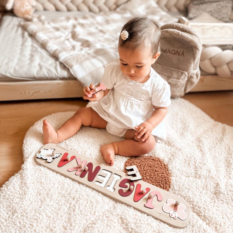 Wood Name Puzzle for Toddlers Personalized Baby Boy Gift Birthday Gift for Kids, Montessori Toys 1 year old, Baby Shower Gift, Nursery Decor