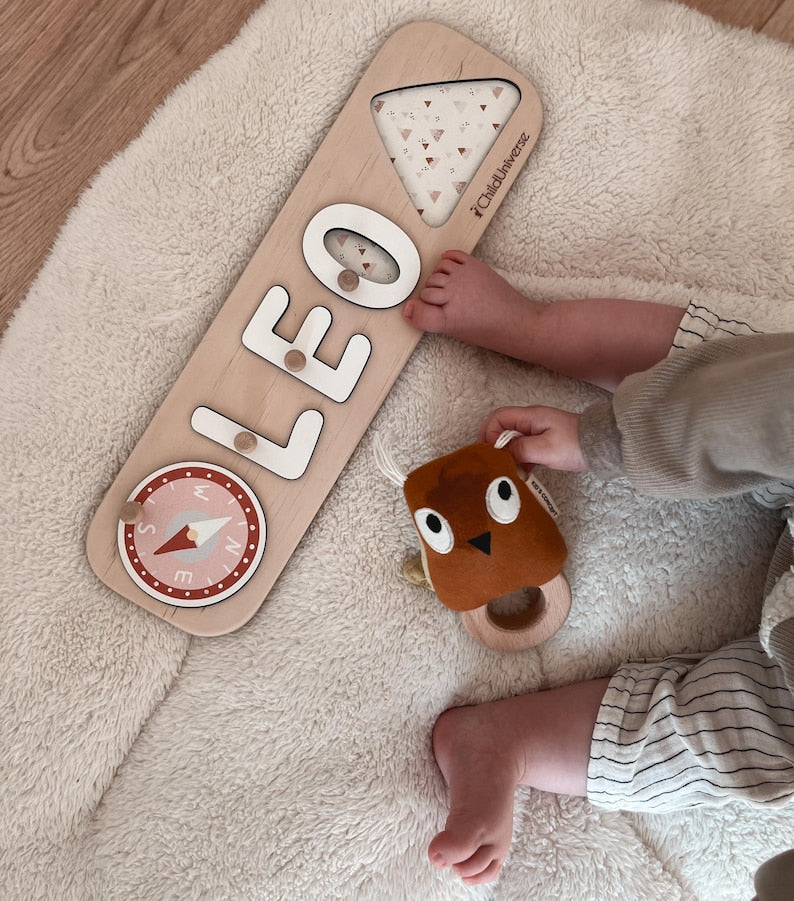 Wood Name Puzzle for Toddlers Personalized Baby Boy Gift Birthday Gift for Kids, Montessori Toys 1 year old, Baby Shower Gift, Nursery Decor