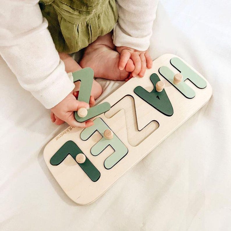 Personalized Name Puzzle First Birthday Gift for Kids Baby Shower Gift Custom Toddler Toys Wooden 1st Christmas Child Gift Montessori Puzzle