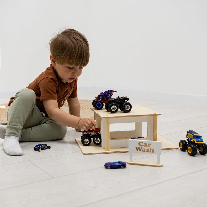 Additions for Toy Car Parking Garage, Wooden Car Wash Gas Station Car Track, Montessori Toys for Boys by ChildUniverse