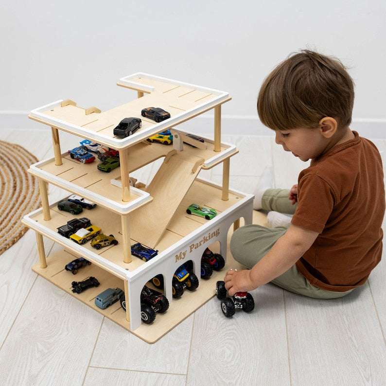 Toy Car Parking Garage, Wooden Garage, Personalized Toys for Boys, Toy Garage Car Ramp, Toddler Birthday Gift, Montessori Toy Car Storage