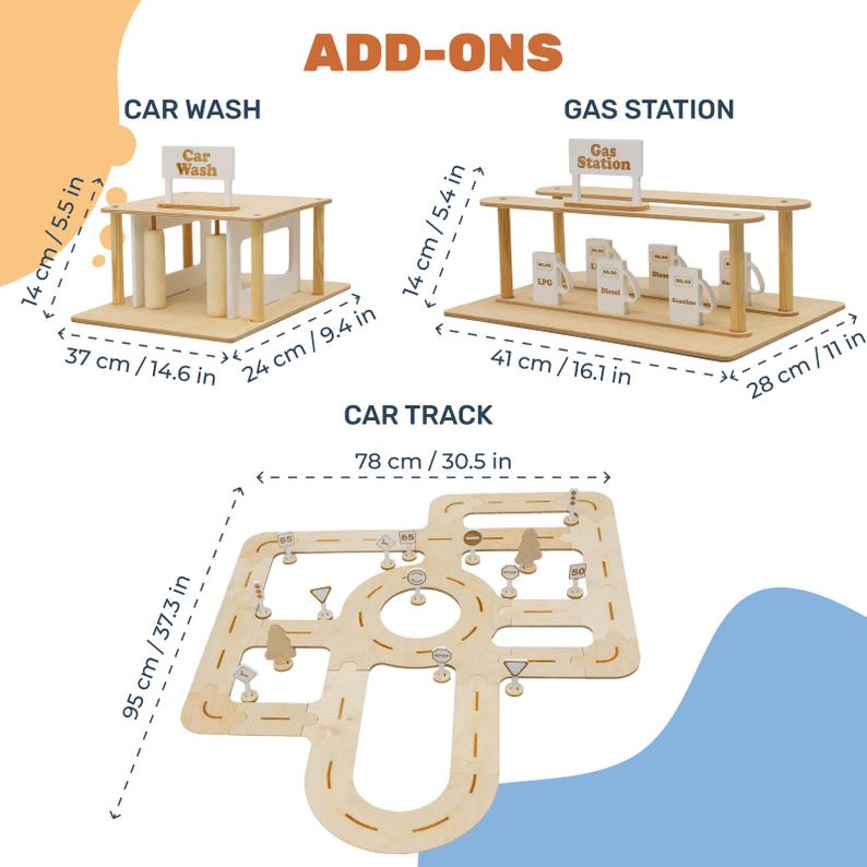 Toddler Boy Wooden Toy Car Garage, Toy Cars with Toy Car Wash, Toy Parking Garage Car Ramp, Baby Toy Garage with Gas Station, Birthday Gift