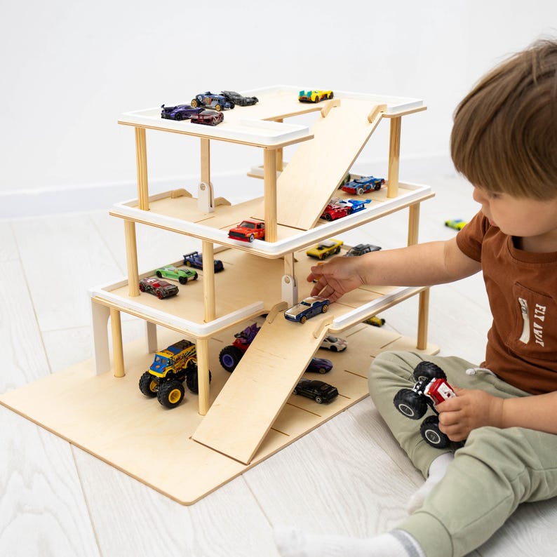 Toddler Christmas Gift, Personalized Toys for Boys, Montessori Toy Car Storage, Toy Car Parking Garage, Toddler Birthday Gift
