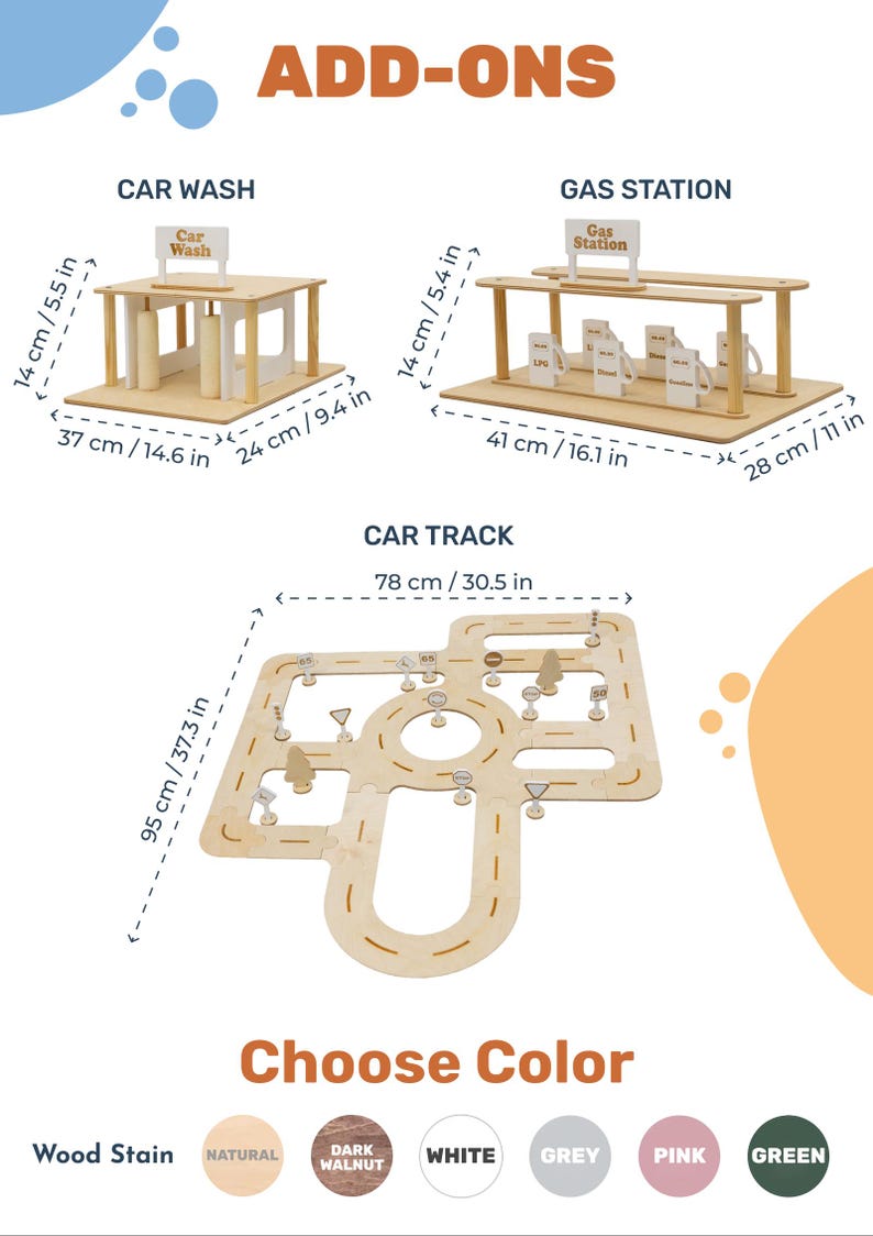 Additions for Toy Car Parking Garage, Wooden Car Wash Gas Station Car Track, Montessori Toys for Boys by ChildUniverse