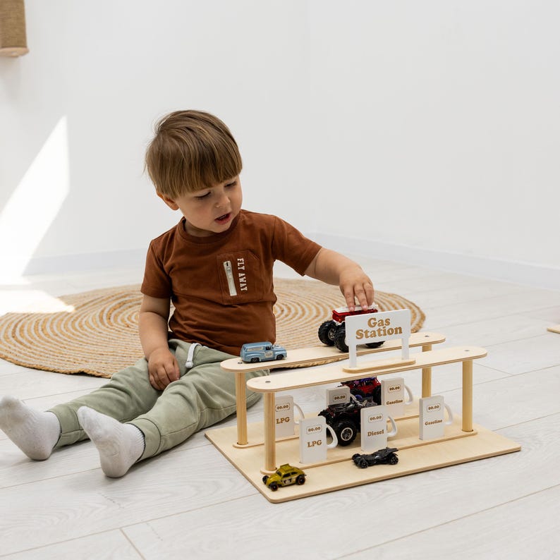 Additions for Toy Car Parking Garage, Wooden Car Wash Gas Station Car Track, Montessori Toys for Boys by ChildUniverse
