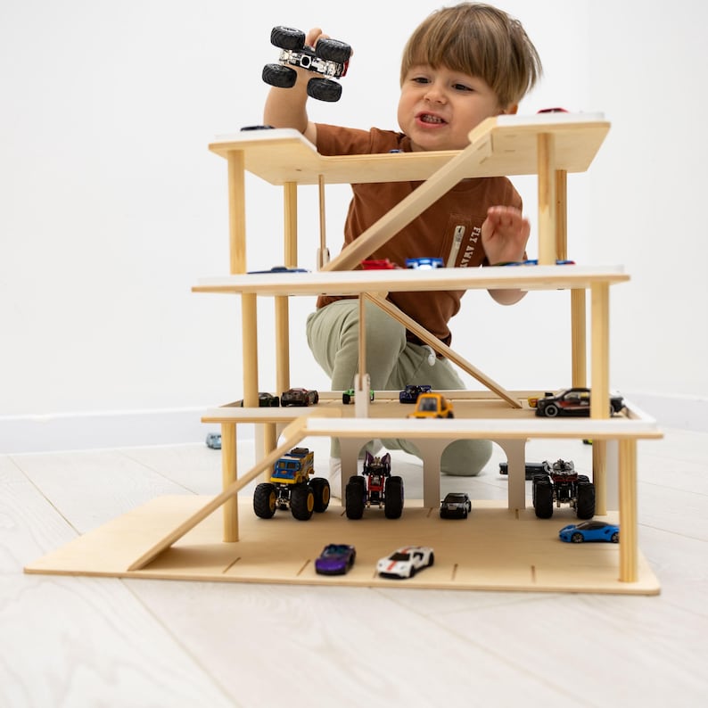 Montessori Toy Car Storage, Toy Car Parking Garage, Baby Boys Car Garage, Toy Garage Car Ramp, Toddler Birthday Gift, Personalized Toys