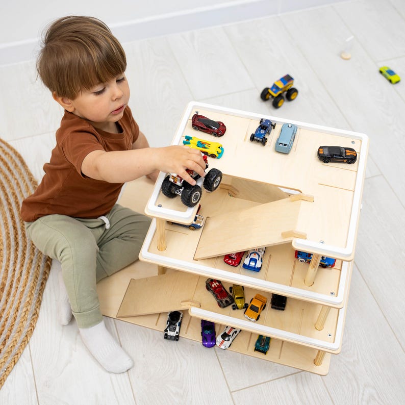 Montessori Toy Car Storage, Toy Car Parking Garage, Baby Boys Car Garage, Toy Garage Car Ramp, Toddler Birthday Gift, Personalized Toys