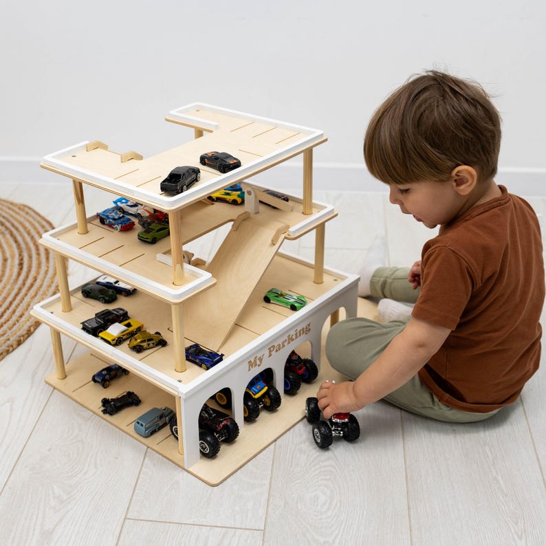 Montessori Toy Car Storage, Toy Garage Car Ramp, Toddler Birthday Gift, Toy Car Parking Garage, Personalized Toys for Boys