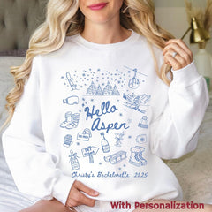 Personalized Aspen Sweatshirt Apres Ski Sweatshirt Ski Bachelorette Girls Ski Trip Apres Ski Sweater Custom Location Winter Bachelorette