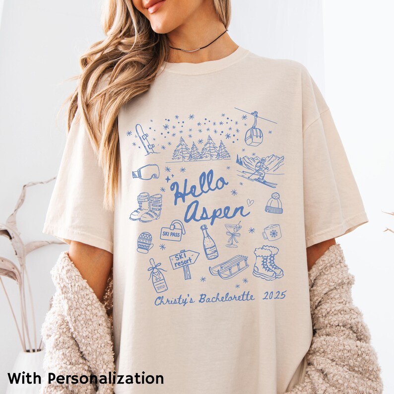 Personalized Aspen Shirt Apres Ski Shirt Ski Bachelorette Girls Ski Trip Custom Location Winter Bachelorette Martini bachelorette
