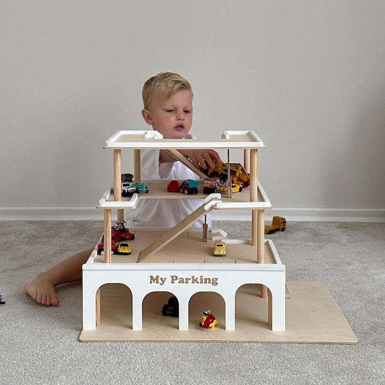 Toy Car Parking Garage, Wooden Garage, Personalized Toys for Boys, Toy Garage Car Ramp, Toddler Birthday Gift, Montessori Toy Car Storage