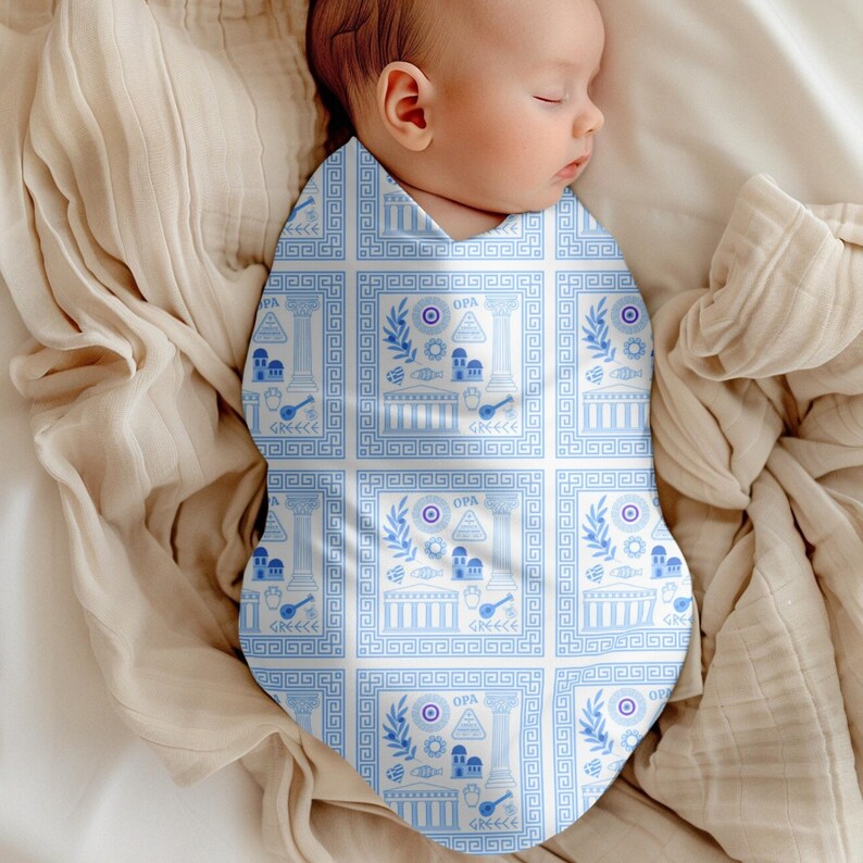 Greek Baby Swaddle Blanket Newborn Swaddle Greece Infant Blanket Greece Theme Baby Shower Gift New Mom Gift Expecting Parents Baby Reveal