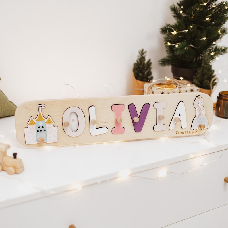 Baby Name Puzzle, 1st Birthday Baby Girl Gift, Wooden Montessori Toys for Toddlers, Baby Shower Gift, Personalized Name Gift, Newborn Gifts